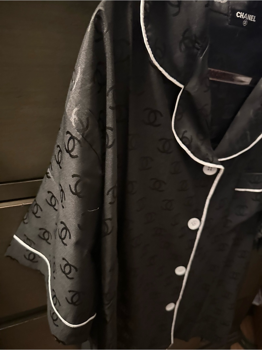 Black Satin Short-Sleeve Pajama Set